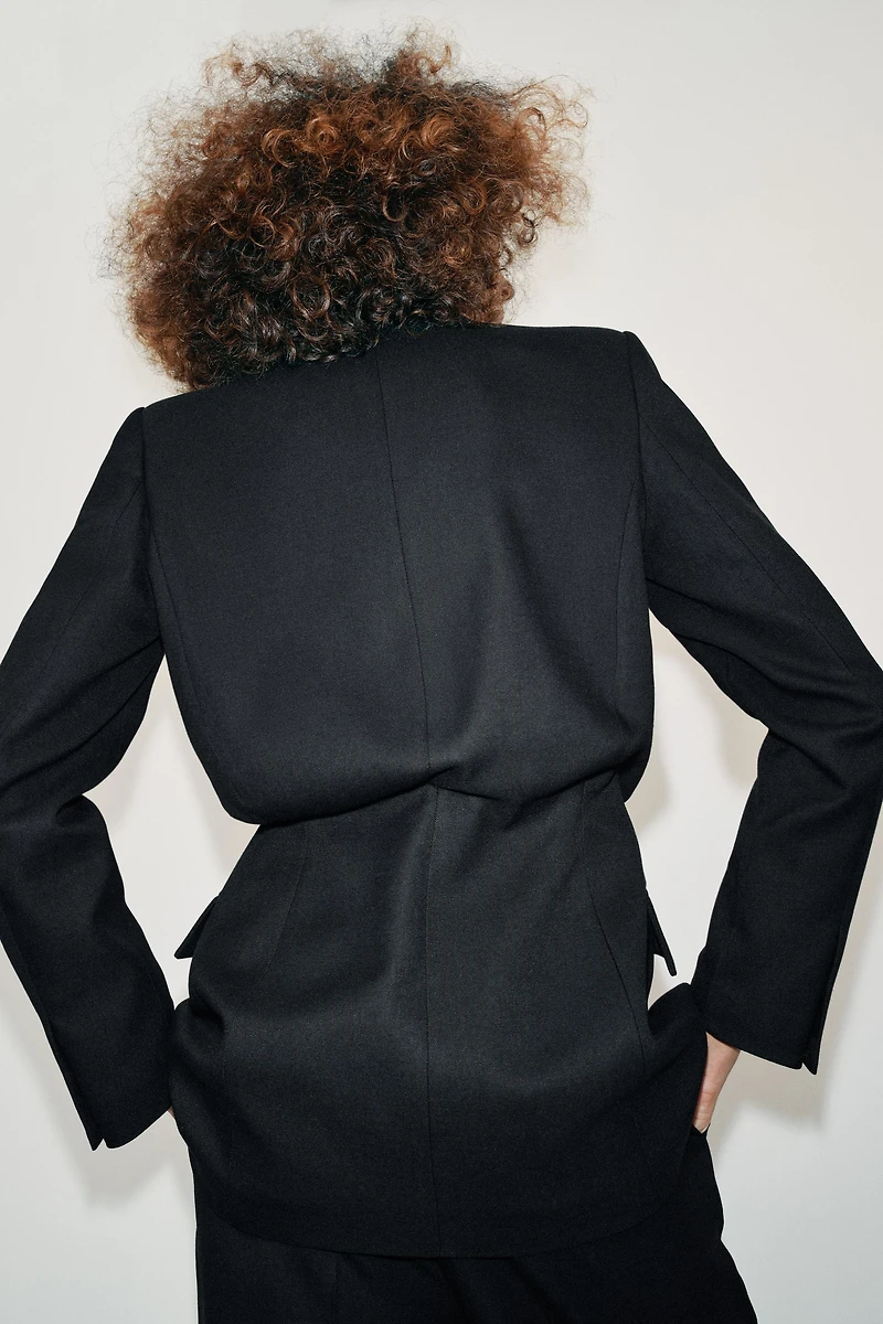 DOUBLE-BREASTED BLAZER WITH PUFF WAIST & SHOULDER PADS