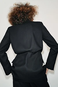 DOUBLE-BREASTED BLAZER WITH PUFF WAIST & SHOULDER PADS