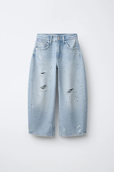 RIPPED AND RHINESTONE BALLOON JEANS