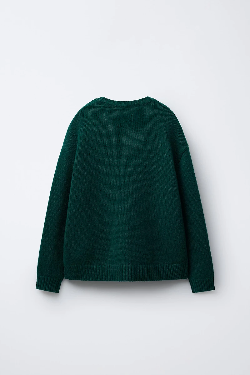 AGES 7-12/ WOOL KNIT JUMPER WITH EMBROIDERED BUNNY