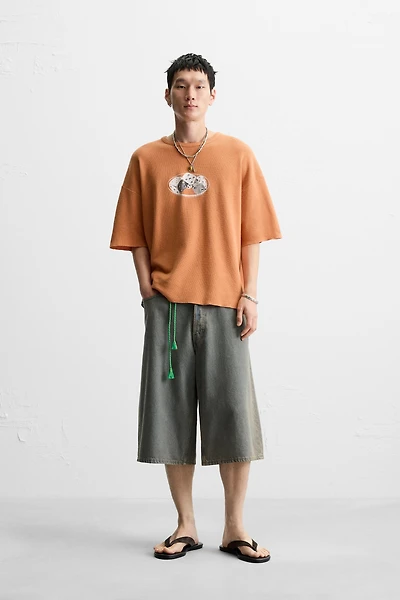 WASHED PRINT KNIT T-SHIRT