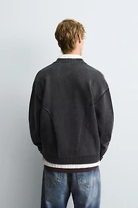 BLOUSON BOMBER EN MAILLE DÉLAVÉE