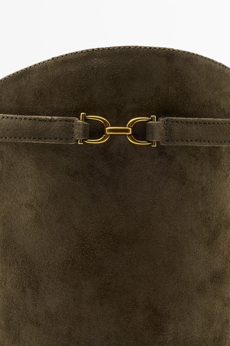 Oiled split suede riding boots
