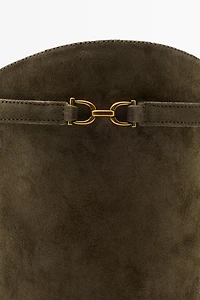 Oiled split suede riding boots