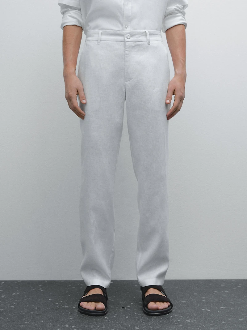100% linen tapered fit trousers