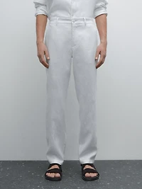 100% linen tapered fit trousers