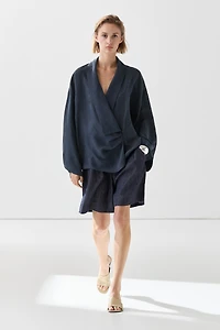 Flowing gathered wrap blouse