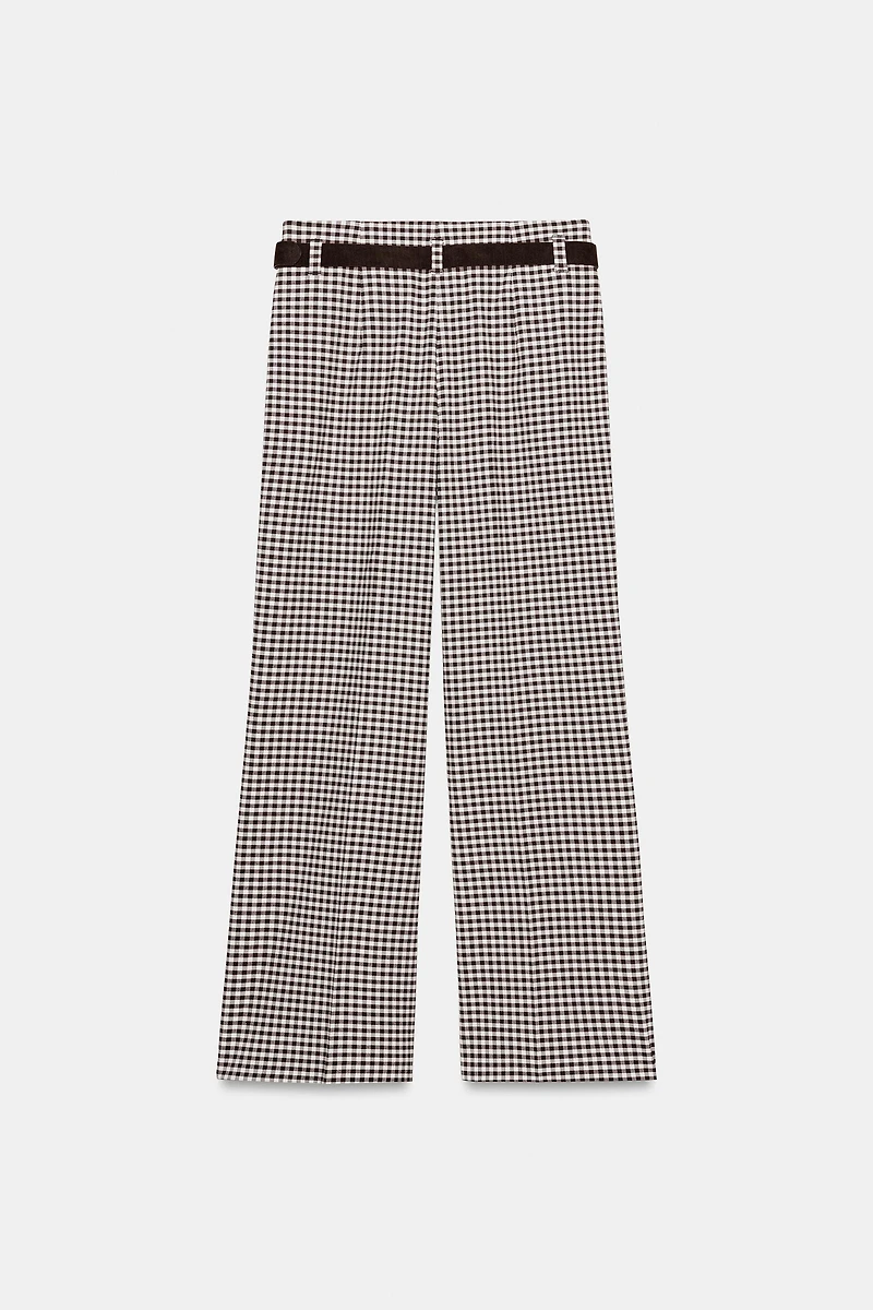 GINGHAM BELTED STRAIGHT PANTS