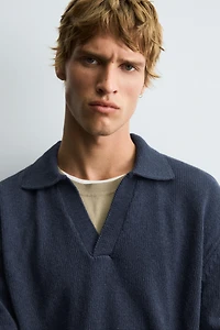 DISTRESSED KNIT POLO