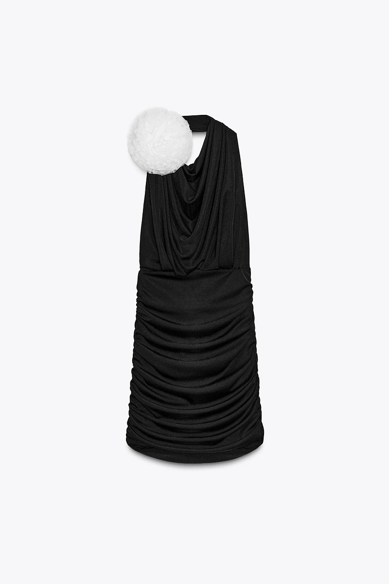 HALTER MINI DRESS WITH APPLIQUÉ FLOWER