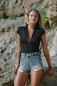 POLKA DOT CORSET-STYLE POPLIN SHIRT