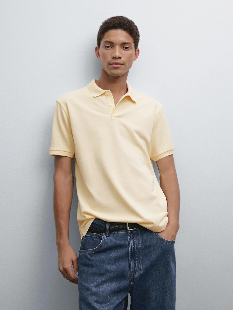 Micro textured piqué cotton polo shirt