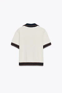SHORT SLEEVE STITCHED KNIT CARDIGAN