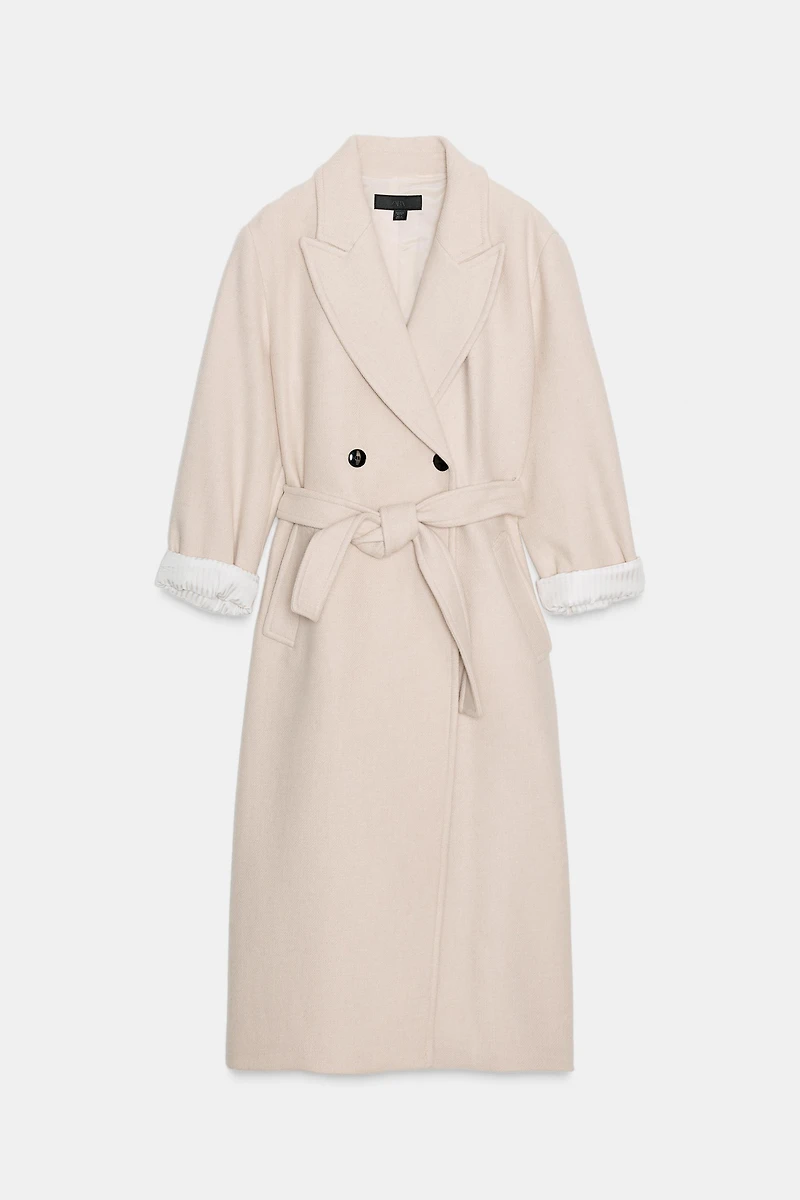 MANTEAU LONG AVEC CEINTURE ET LAINE