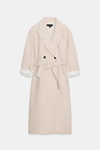 MANTEAU LONG AVEC CEINTURE ET LAINE