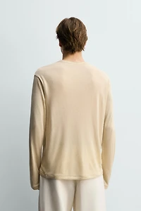 T-SHIRT COL TUNISIEN VISCOSE ET LIN