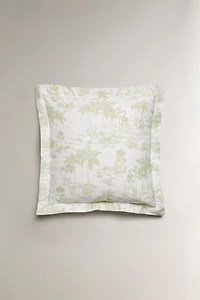 TOILE DE JOUY SATEEN PILLOWCASE WITH PALM TREES