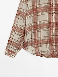 Oversized checked shirt with stand collar