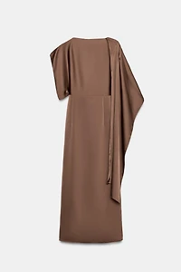 SATIN EFFECT CAPE MIDI DRESS