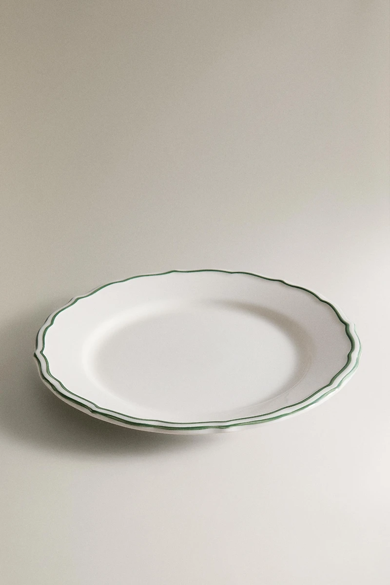 EARTHENWARE DESSERT PLATE WITH CONTRASTING RIM