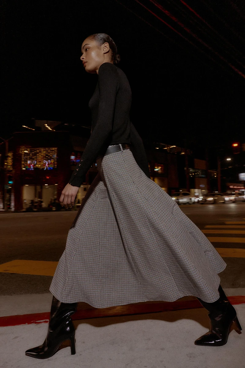 PLAID MIDI SKIRT WITH BELT