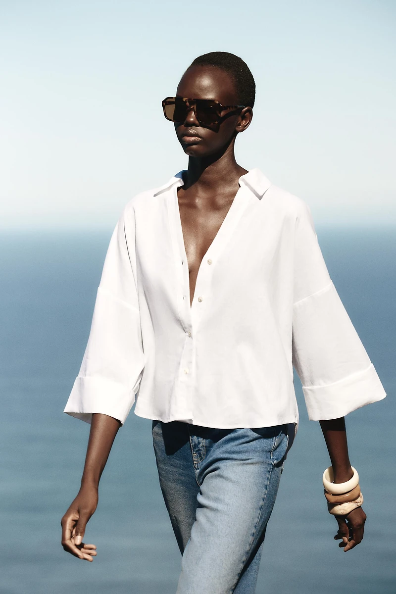 CHEMISE MANCHE LARGE AVEC LIN