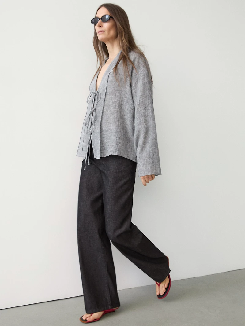 Linen blend blouse with tie details
