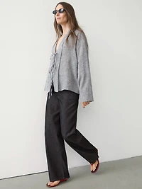 Linen blend blouse with tie details