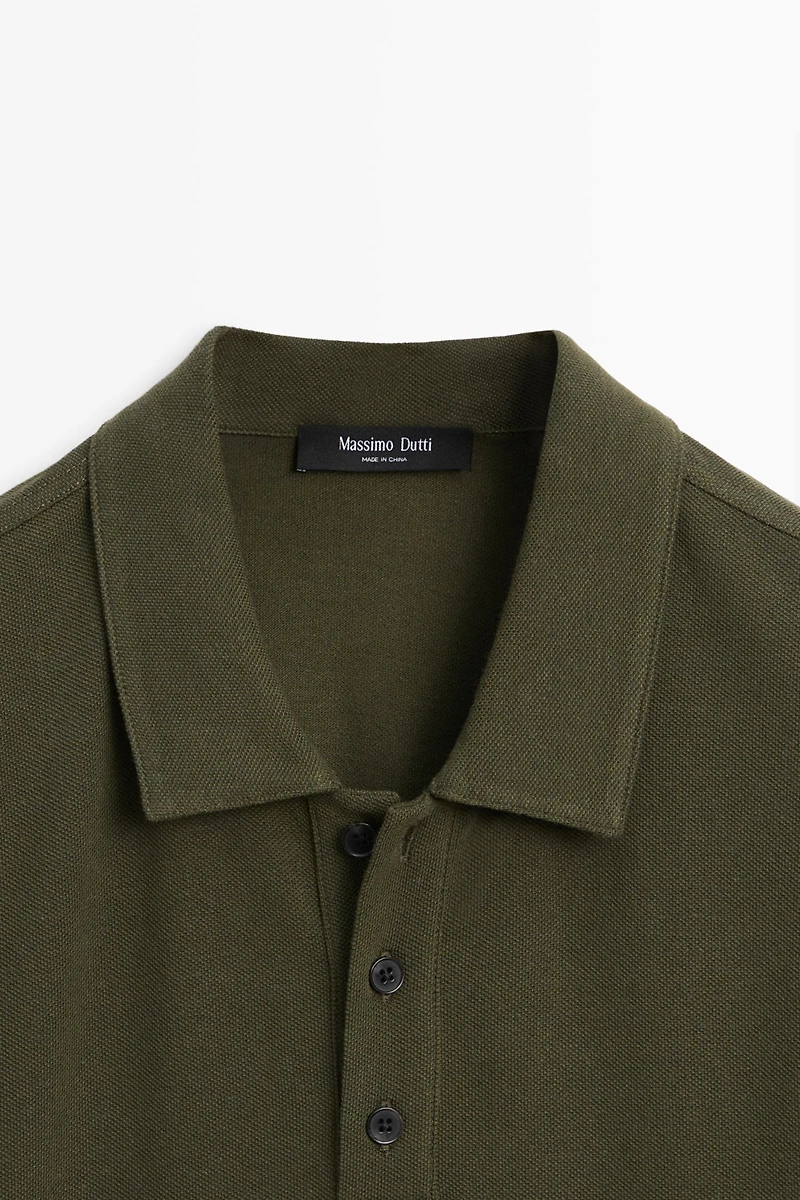 Micro-textured cotton blend polo shirt