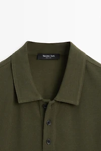 Micro-textured cotton blend polo shirt