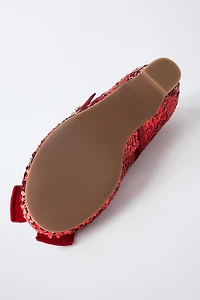 SEQUIN BOW HEELED SHOES