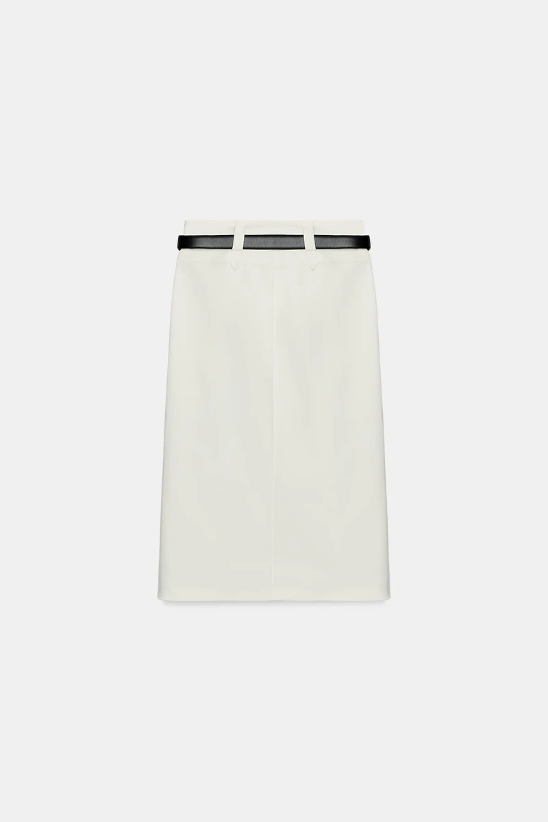 BELTED PENCIL MIDI SKIRT