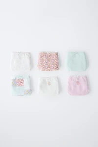 2-6 YEARS/ SIX-PACK OF RIBBED PATCHWORK AND FLORAL UNDERWEAR