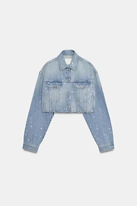 TRF STRASS CROP DENIM JACKET