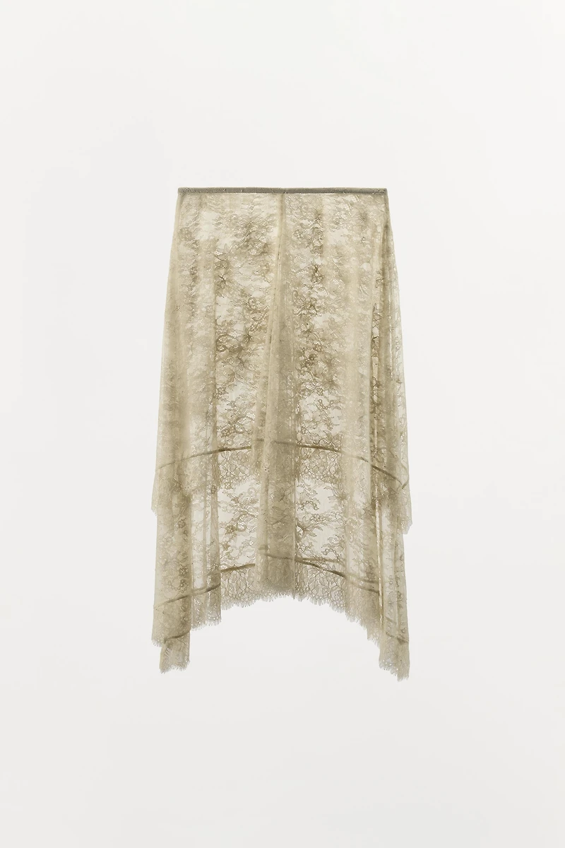 ASYMMETRIC LACE MIDI SKIRT
