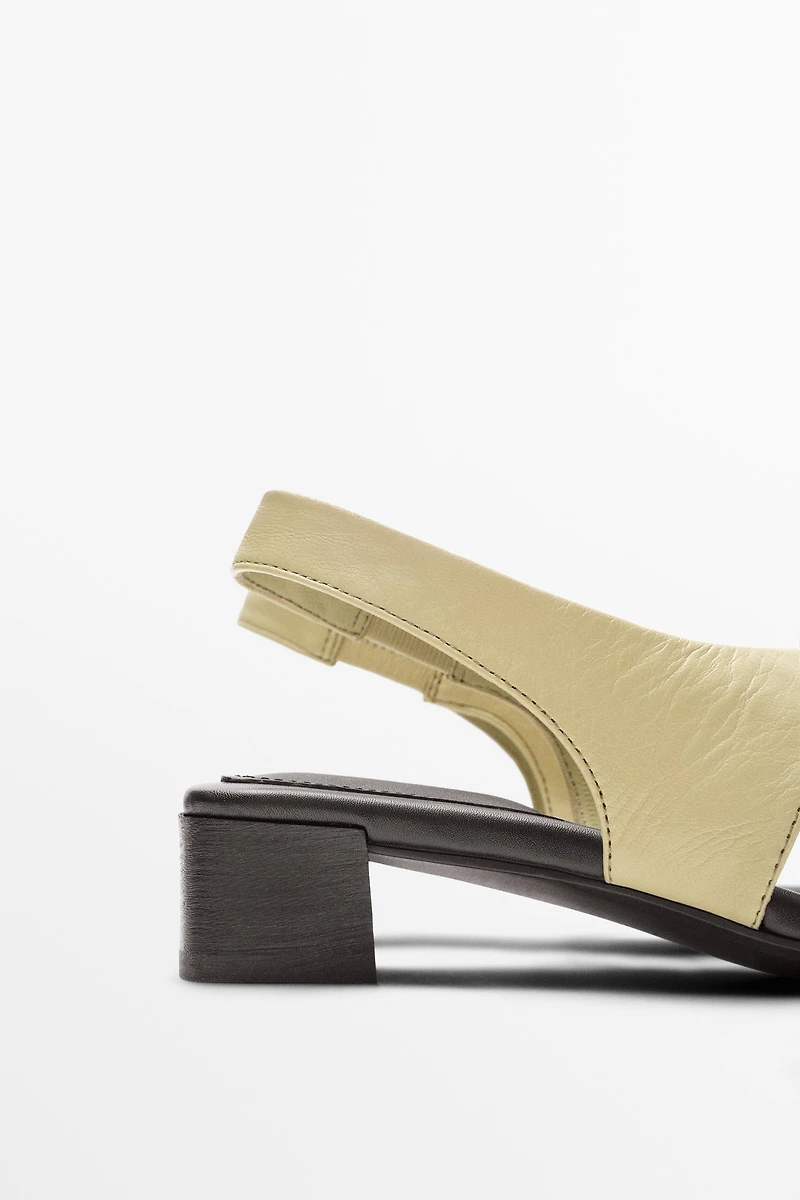 Leather sandals with block heel