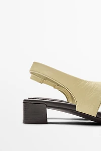 Leather sandals with block heel