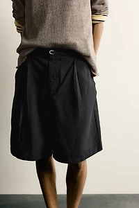 RELAXED FIT BELTED PLEATED SHORTS