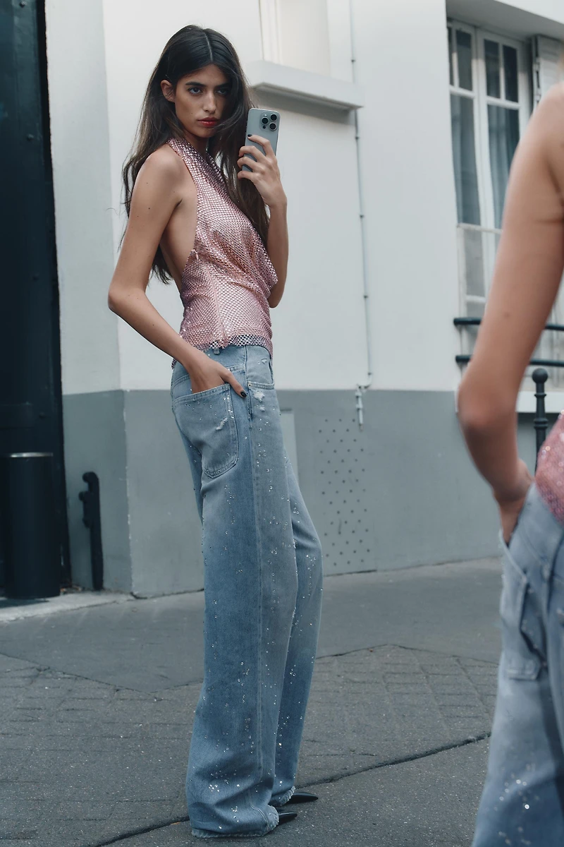 TOP HALTER À PAILLETTES