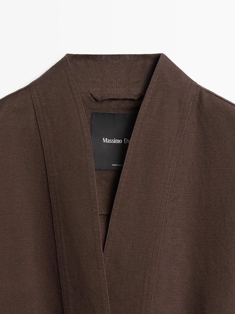 Veste façon kimono à nouer avec du lin