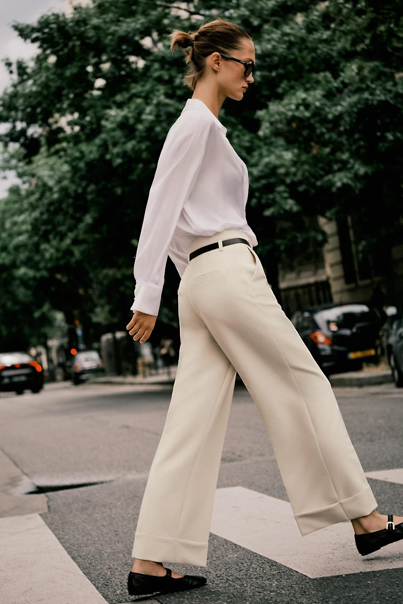 BELTED CUFFED HEM PANTS
