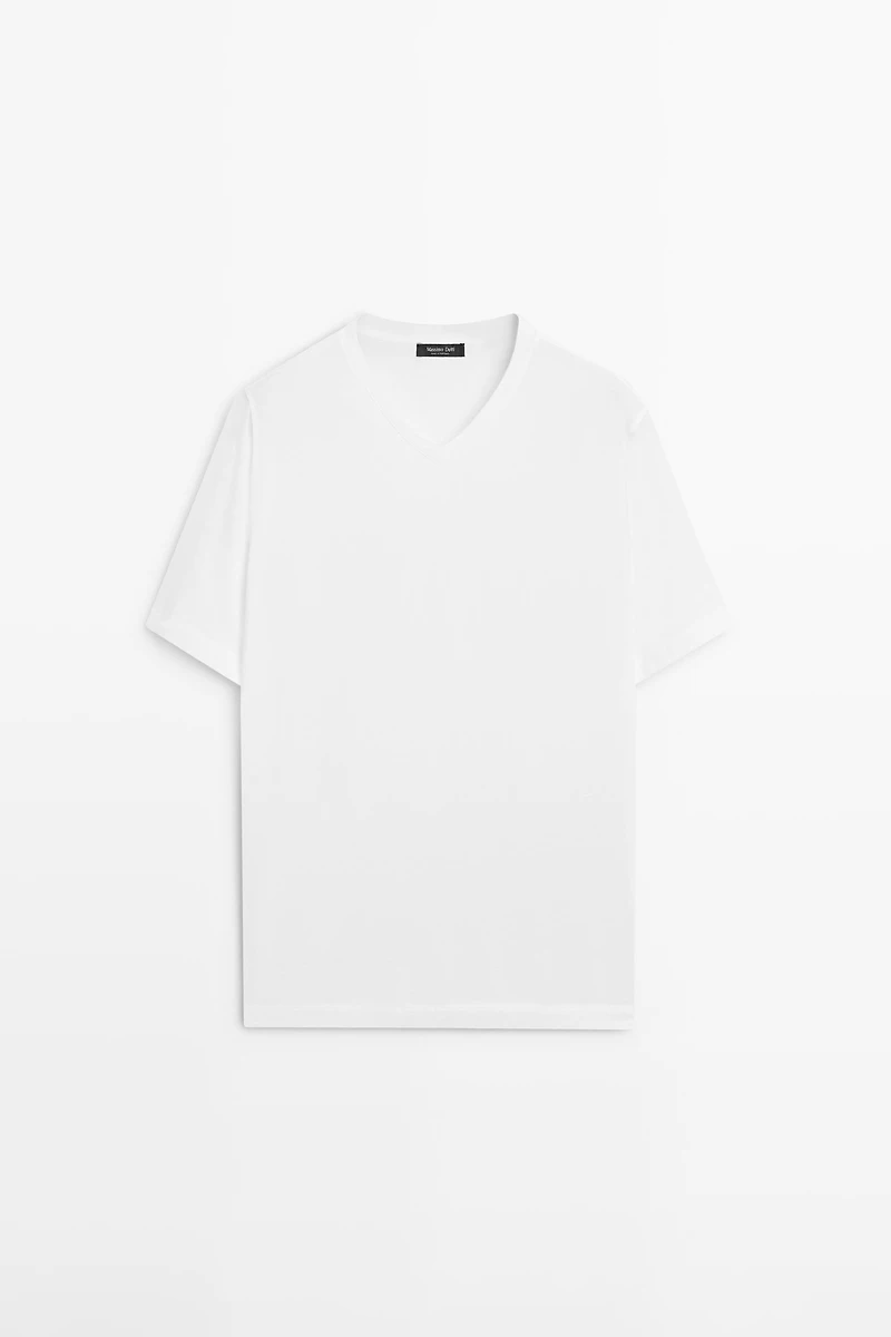 T-shirt col en V 100 % coton