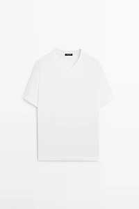 T-shirt col en V 100 % coton