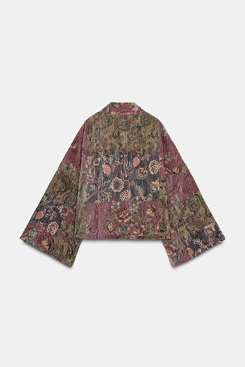 FLORAL PRINT VELVET KIMONO