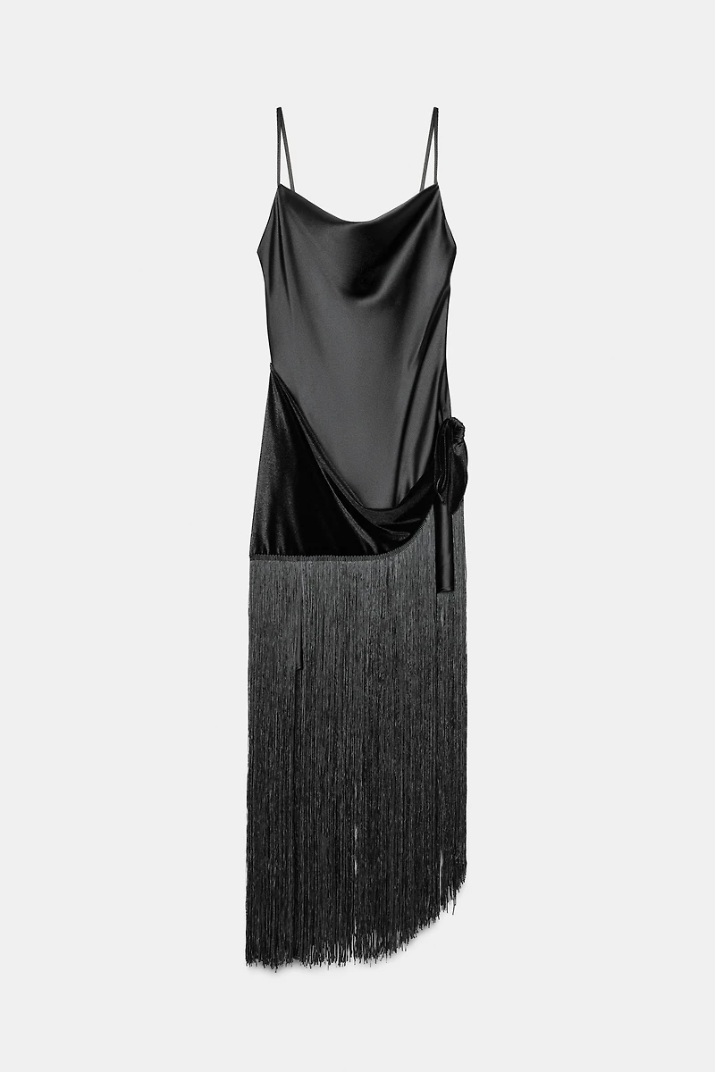 COMBINATION FRINGE LONG DRESS