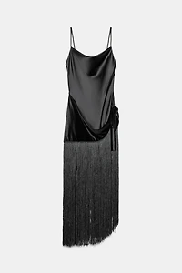 COMBINATION FRINGE LONG DRESS