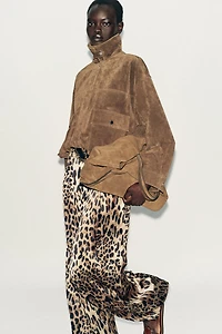 SATIN WIDE-LEG BELTED PANTS