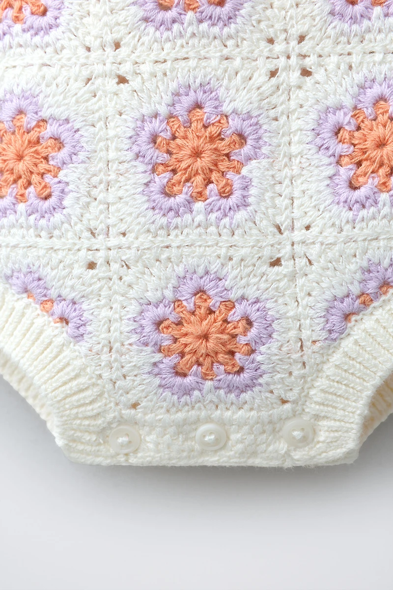 CROCHETED FLOWER KNIT ROMPER