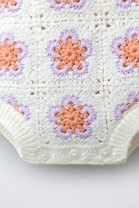 CROCHETED FLOWER KNIT ROMPER