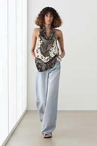 Flowing printed halter top